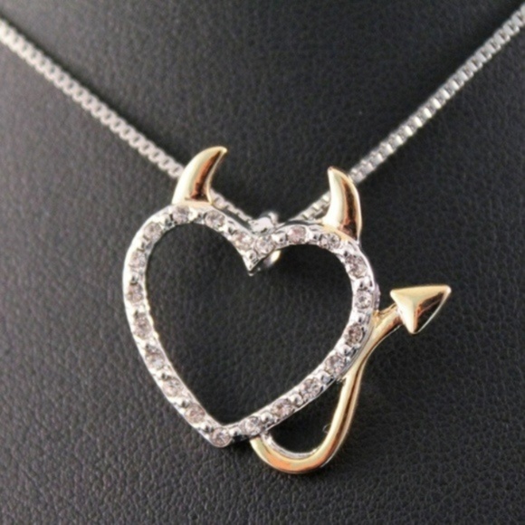 Jewelry - Silver Devil/Naughty Rhinestone Heart Pendant